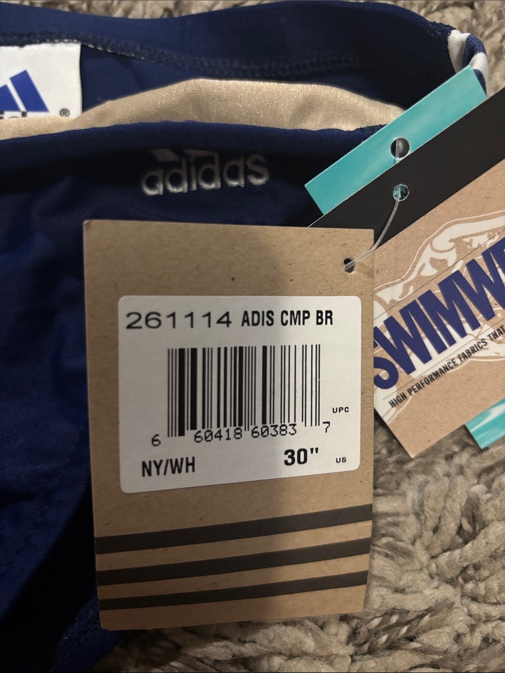 adidas Navy Swim Briefs with White Stripes - Picture 6 of 6